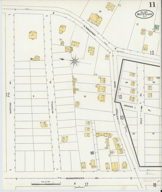 Sanborn Fire Insurance Map from White Plains, Westchester County, New York (1905), Sheet #0011 - Historic Sanborn Fire Insurance Map Print, vintage old map wall art, antique decor, genealogy gift, New York New York map