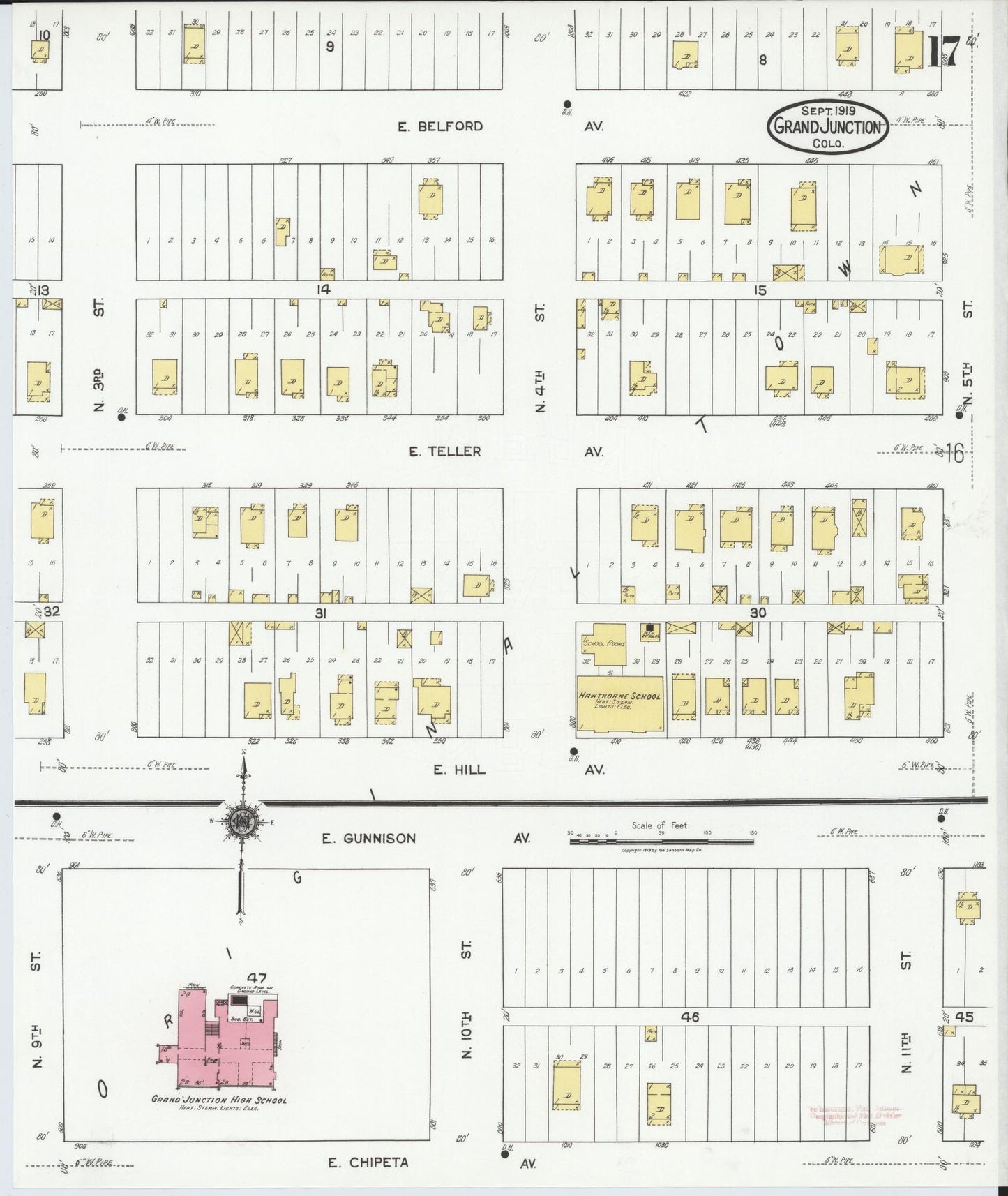 Sanborn Fire Insurance Map from Grand Junction, Mesa County, Colorado (1919), Sheet #0017 - Complete Map Set gallery image, historic Sanborn map, vintage wall art, Colorado Colorado