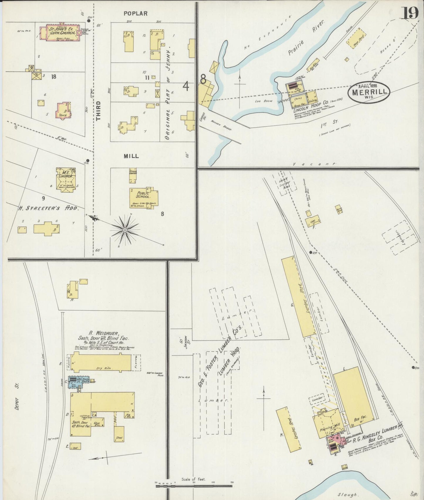 Sanborn Fire Insurance Map from Merrill, Lincoln County, Wisconsin (1898), Sheet #0019 - Complete Map Set gallery image, historic Sanborn map, vintage wall art, Wisconsin Wisconsin