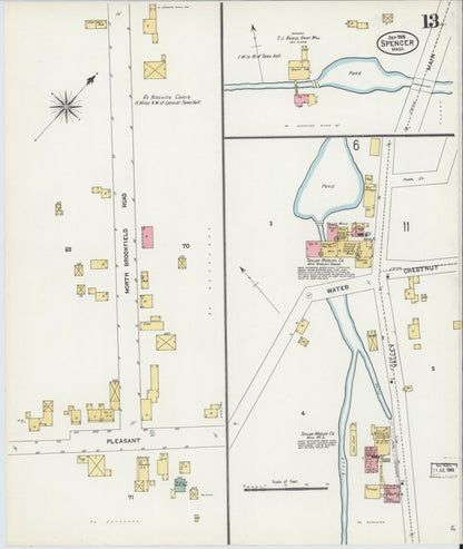 Sanborn Fire Insurance Map from Spencer, Worcester County, Massachusetts (1906), Sheet #0013 - Complete Map Set gallery image, historic Sanborn map, vintage wall art, Massachusetts Massachusetts