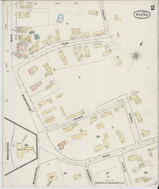 Sanborn Fire Insurance Map from Barre, Washington County, Vermont (1889), Sheet #0002 - Historic Sanborn Fire Insurance Map Print, vintage old map wall art, antique decor, genealogy gift, Vermont Vermont map
