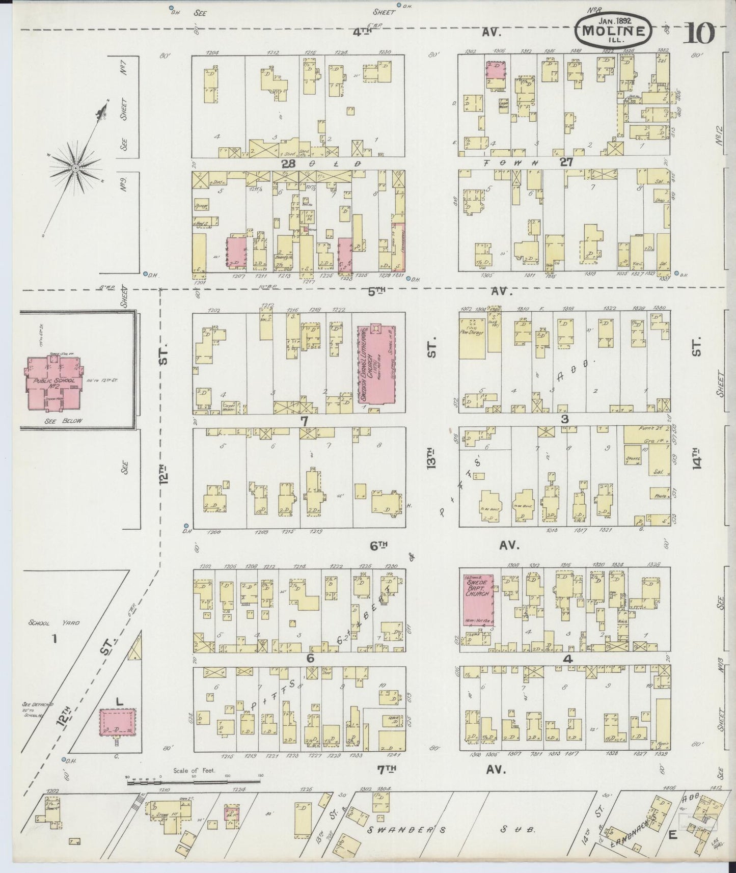 Sanborn Fire Insurance Map from Moline, Rock Island County, Illinois (1892), Sheet #0010 - Complete Map Set gallery image, historic Sanborn map, vintage wall art, Illinois Illinois