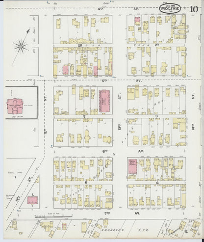 Sanborn Fire Insurance Map from Moline, Rock Island County, Illinois (1892), Sheet #0010 - Complete Map Set gallery image, historic Sanborn map, vintage wall art, Illinois Illinois