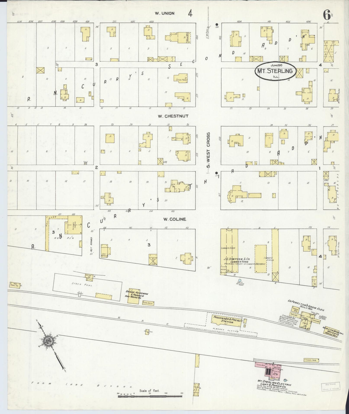 Sanborn Fire Insurance Map from Mount Sterling, Brown County, Illinois (1910), Sheet #0006 - Complete Map Set gallery image, historic Sanborn map, vintage wall art, Illinois Illinois
