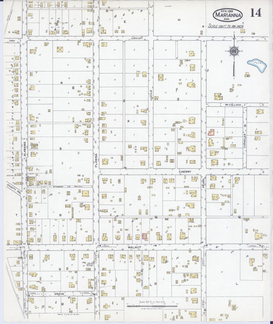 Sanborn Fire Insurance Map from Marianna, Lee County, Arkansas (1919), Sheet #0014 - Historic Sanborn Fire Insurance Map Print, vintage old map wall art, antique decor, genealogy gift, Arkansas Arkansas map