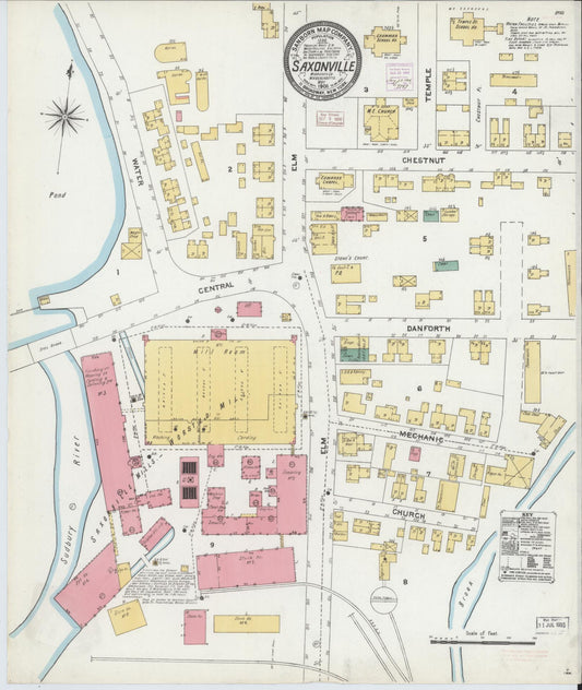 Sanborn Fire Insurance Map from Saxonville, Middlesex County, Massachusetts (1906), Sheet #0001 - Historic Sanborn Fire Insurance Map Print, vintage old map wall art, antique decor, genealogy gift, Massachusetts Massachusetts map