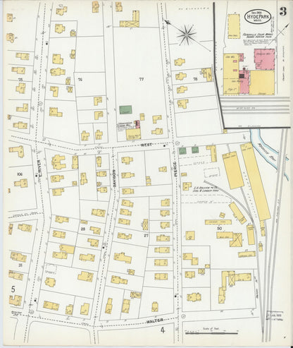 Sanborn Fire Insurance Map from Hyde Park, Norfolk County, Massachusetts (1900), Sheet #0003 - Historic Sanborn Fire Insurance Map Print, vintage old map wall art, antique decor, genealogy gift, Massachusetts Massachusetts map