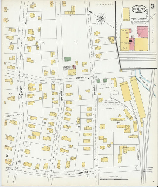 Sanborn Fire Insurance Map from Hyde Park, Norfolk County, Massachusetts (1900), Sheet #0003 - Historic Sanborn Fire Insurance Map Print, vintage old map wall art, antique decor, genealogy gift, Massachusetts Massachusetts map