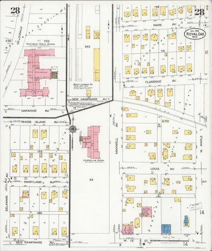 Sanborn Fire Insurance Map from Royal Oak, Oakland County, Michigan (1926), Sheet #0028 - Complete Map Set gallery image, historic Sanborn map, vintage wall art, Michigan Michigan