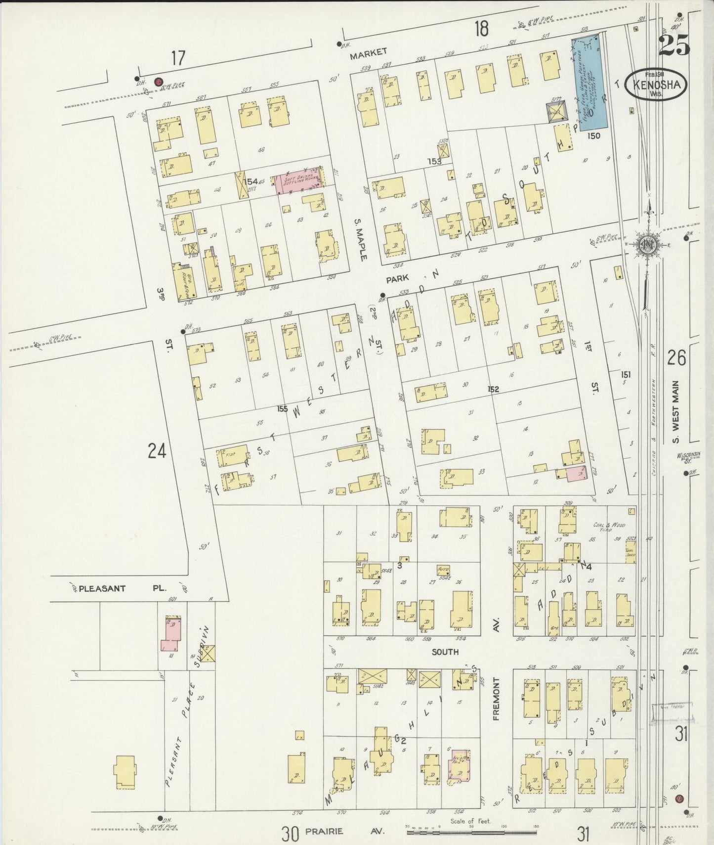 Sanborn Fire Insurance Map from Kenosha, Kenosha County, Wisconsin (1911), Sheet #0025 - Complete Map Set gallery image, historic Sanborn map, vintage wall art, Wisconsin Wisconsin