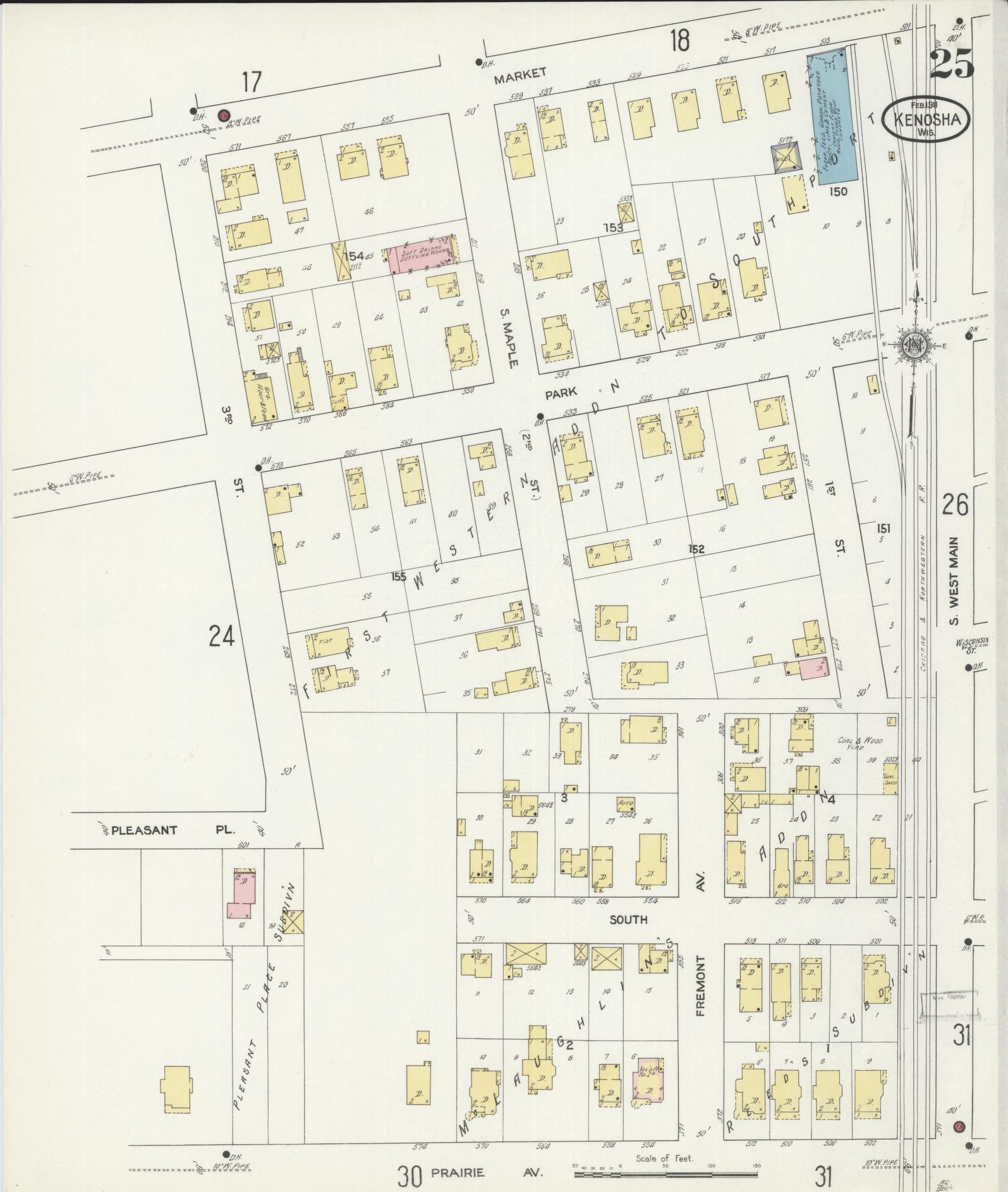 Sanborn Fire Insurance Map from Kenosha, Kenosha County, Wisconsin (1911), Sheet #0025 - Complete Map Set gallery image, historic Sanborn map, vintage wall art, Wisconsin Wisconsin