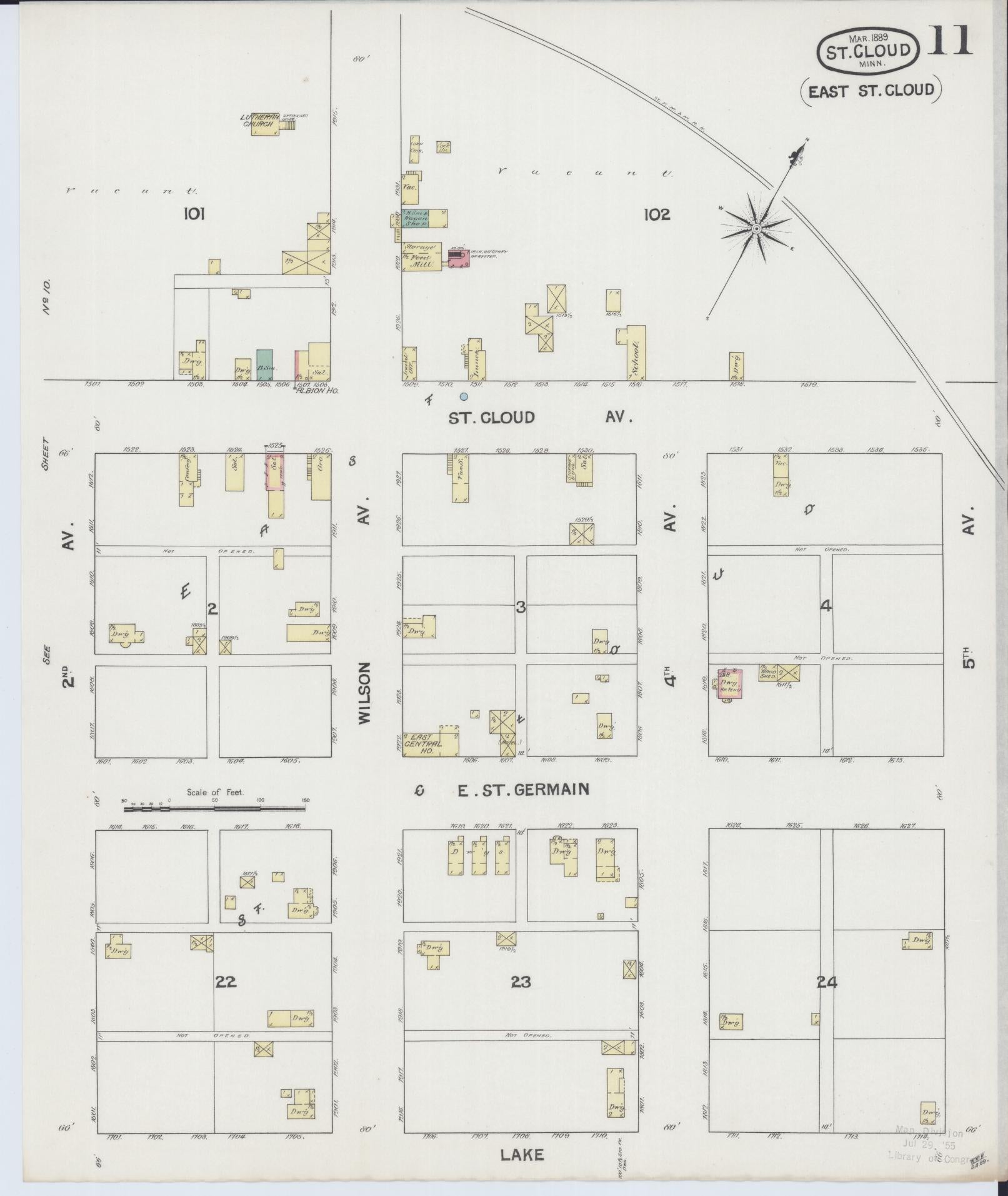 Sanborn Fire Insurance Map from Saint Cloud, Stearns, Benton, and Sherburne Counties, Minnesota (1889), Sheet #0011 - Complete Map Set gallery image, historic Sanborn map, vintage wall art, Minnesota Minnesota