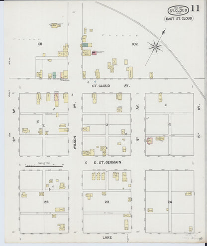 Sanborn Fire Insurance Map from Saint Cloud, Stearns, Benton, and Sherburne Counties, Minnesota (1889), Sheet #0011 - Complete Map Set gallery image, historic Sanborn map, vintage wall art, Minnesota Minnesota