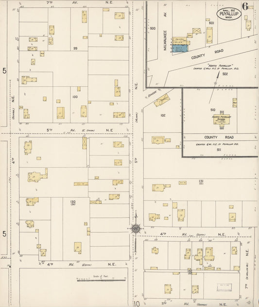 Sanborn Fire Insurance Map from Puyallup, Pierce County, Washington (1912), Sheet #0006 - Historic Sanborn Fire Insurance Map Print, vintage old map wall art, antique decor, genealogy gift, Washington Washington map