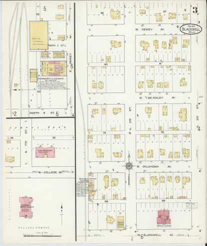 Sanborn Fire Insurance Map from Blackwell, Kay County, Oklahoma (1913), Sheet #0003 - Complete Map Set gallery image, historic Sanborn map, vintage wall art, Oklahoma Oklahoma