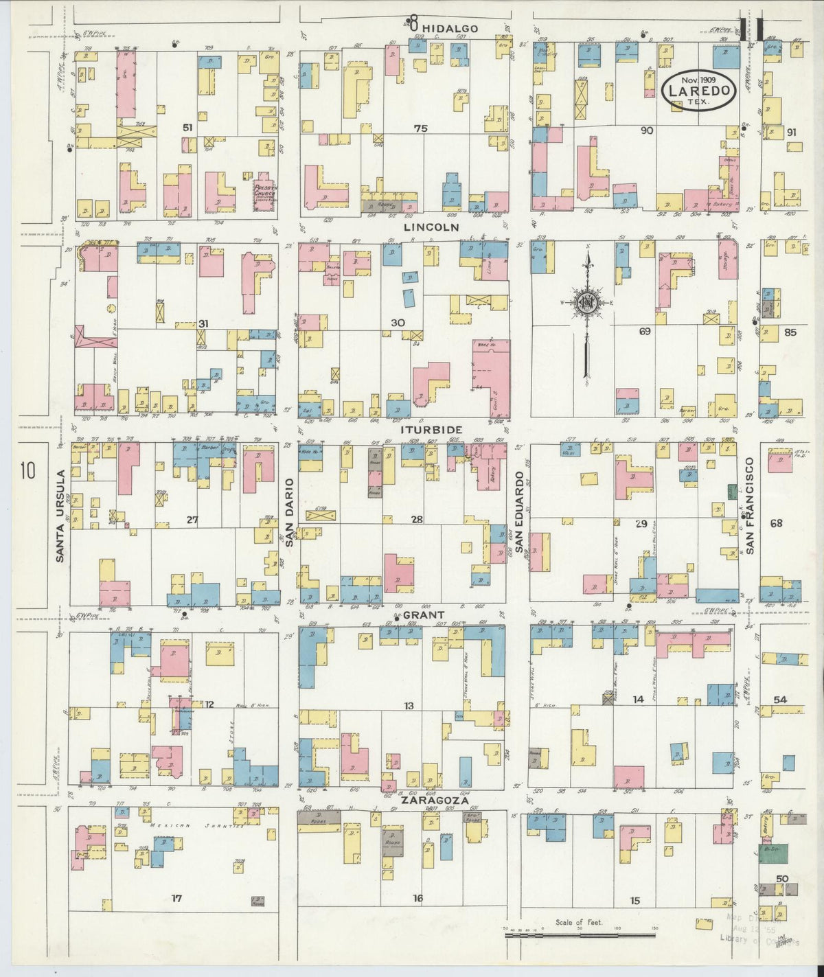 Sanborn Fire Insurance Map from Laredo, Webb County, Texas (1909), Sheet #0011 - Complete Map Set gallery image, historic Sanborn map, vintage wall art, Texas Texas