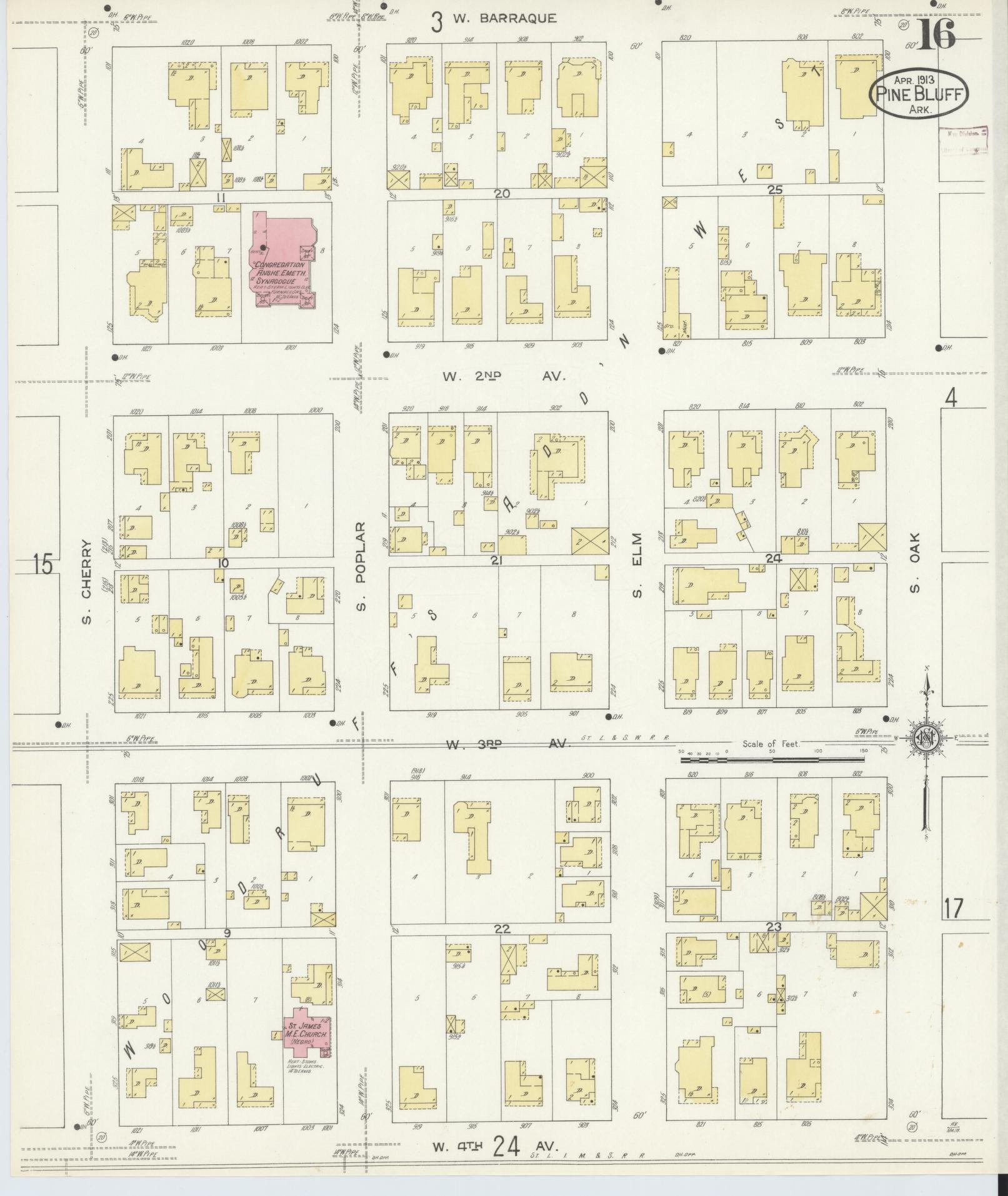 Sanborn Fire Insurance Map from Pine Bluff, Jefferson County, Arkansas (1913), Sheet #0016 - Historic Sanborn Fire Insurance Map Print, vintage old map wall art, antique decor, genealogy gift, Arkansas Arkansas map