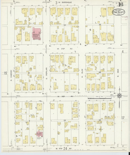 Sanborn Fire Insurance Map from Pine Bluff, Jefferson County, Arkansas (1913), Sheet #0016 - Historic Sanborn Fire Insurance Map Print, vintage old map wall art, antique decor, genealogy gift, Arkansas Arkansas map