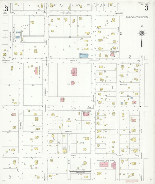 Sanborn Fire Insurance Map from Marionville, Lawrence County, Missouri (1938), Sheet #0003 - Historic Sanborn Fire Insurance Map Print, vintage old map wall art, antique decor, genealogy gift, Missouri Missouri map