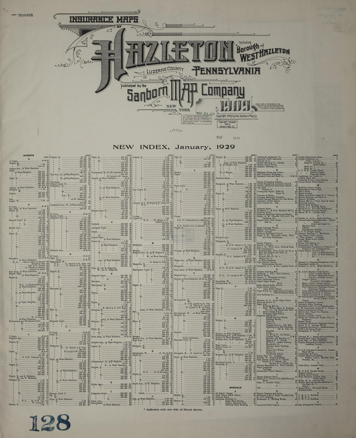 Sanborn Fire Insurance Map from Hazleton, Luzerne County, Pennsylvania (1946), Sheet #0001 - Historic Sanborn Fire Insurance Map Print, vintage old map wall art, antique decor, genealogy gift, Pennsylvania Pennsylvania map