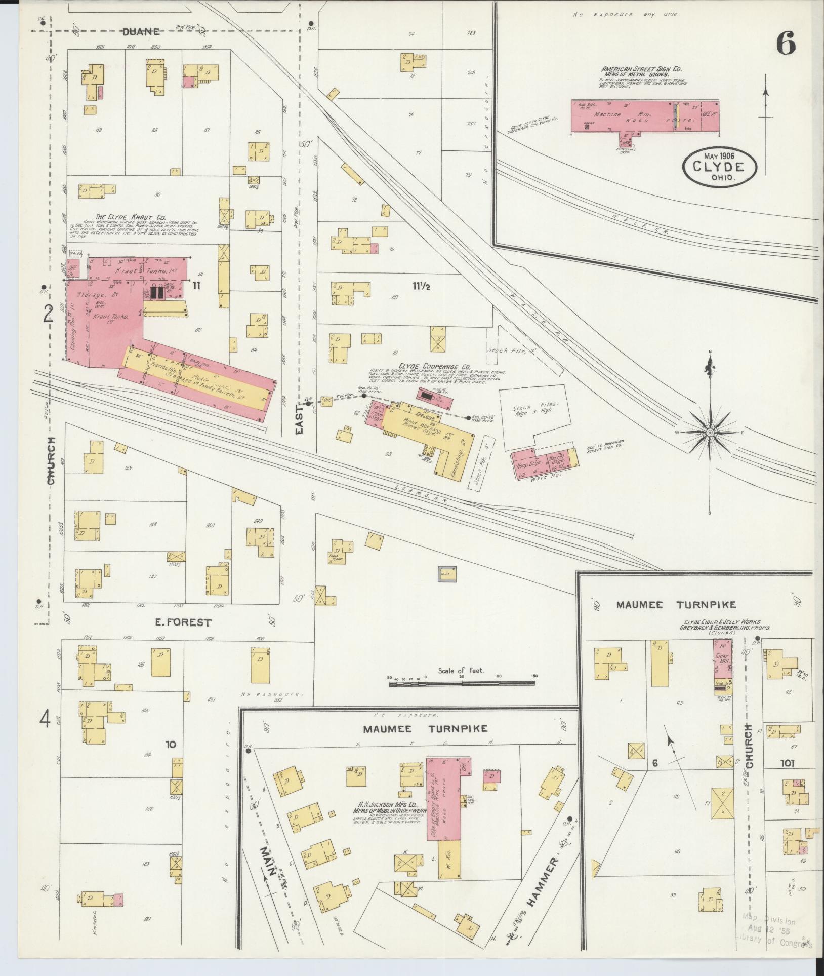 Sanborn Fire Insurance Map from Clyde, Sandusky County, Ohio (1906), Sheet #0006 - Historic Sanborn Fire Insurance Map Print, vintage old map wall art, antique decor, genealogy gift, Ohio Ohio map