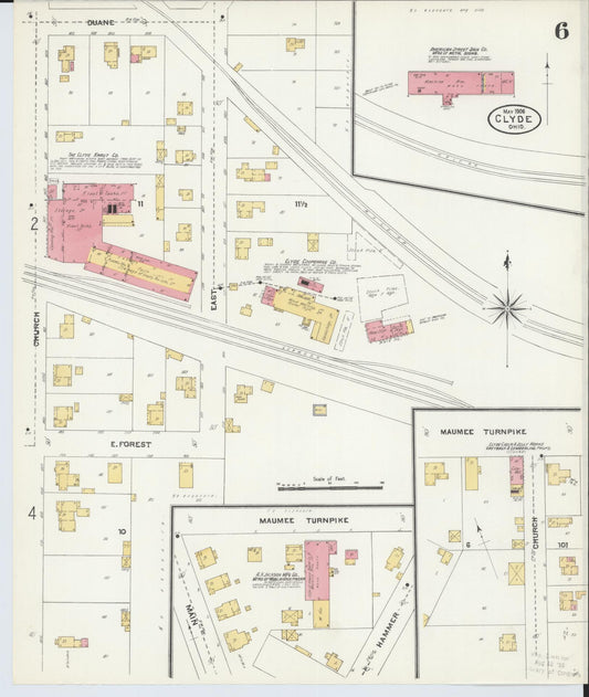 Sanborn Fire Insurance Map from Clyde, Sandusky County, Ohio (1906), Sheet #0006 - Historic Sanborn Fire Insurance Map Print, vintage old map wall art, antique decor, genealogy gift, Ohio Ohio map