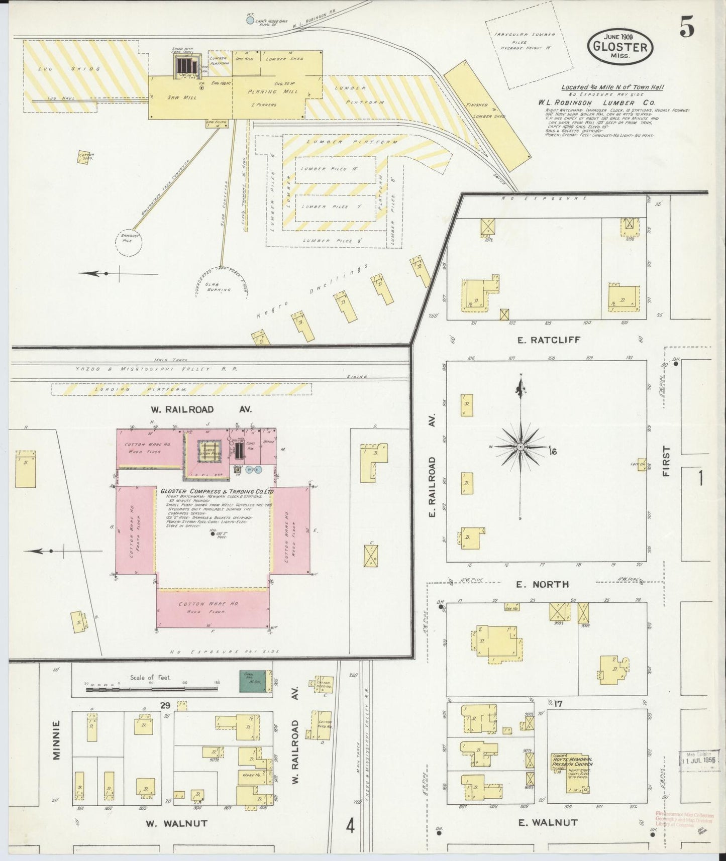 Sanborn Fire Insurance Map from Gloster, Amite County, Mississippi (1909), Sheet #0005 - Complete Map Set gallery image, historic Sanborn map, vintage wall art, Mississippi Mississippi