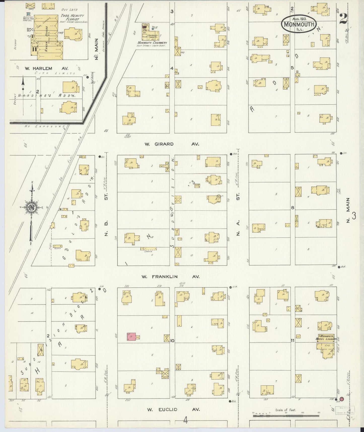 Sanborn Fire Insurance Map from Monmouth, Warren County, Illinois (1913), Sheet #0002 - Complete Map Set gallery image, historic Sanborn map, vintage wall art, Illinois Illinois