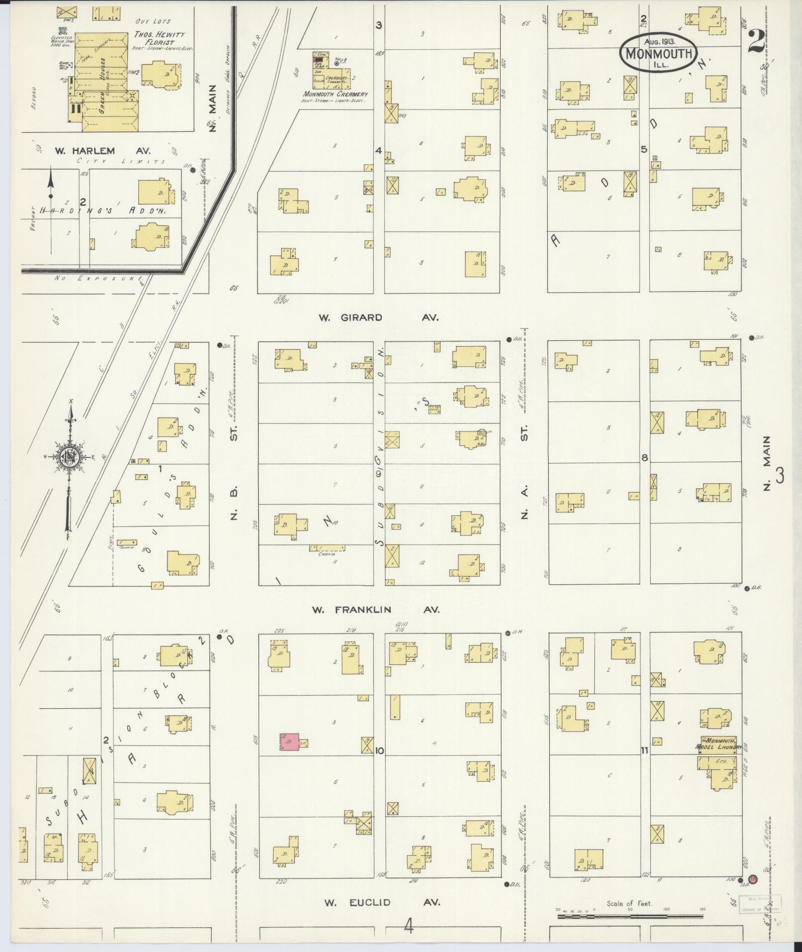 Sanborn Fire Insurance Map from Monmouth, Warren County, Illinois (1913), Sheet #0002 - Complete Map Set gallery image, historic Sanborn map, vintage wall art, Illinois Illinois