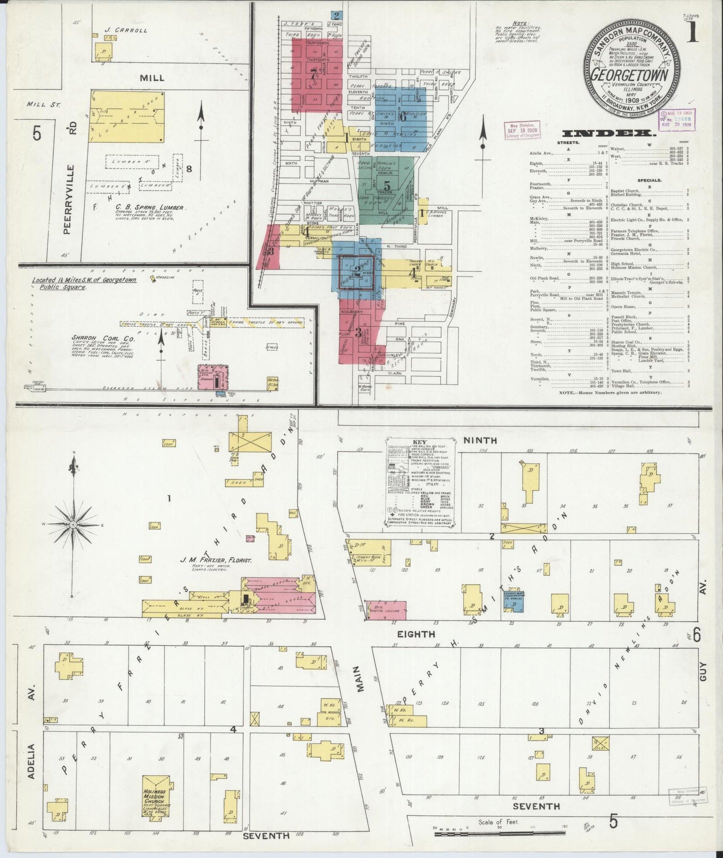 Sanborn Fire Insurance Map from Georgetown, Vermilion County, Illinois (1909), Sheet #0001 - Complete Map Set gallery image, historic Sanborn map, vintage wall art, Illinois Illinois