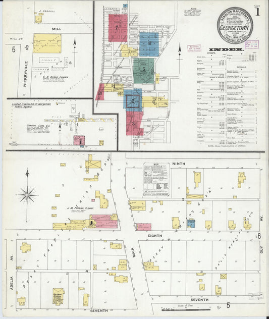 Sanborn Fire Insurance Map from Georgetown, Vermilion County, Illinois (1909), Sheet #0001 - Complete Map Set gallery image, historic Sanborn map, vintage wall art, Illinois Illinois