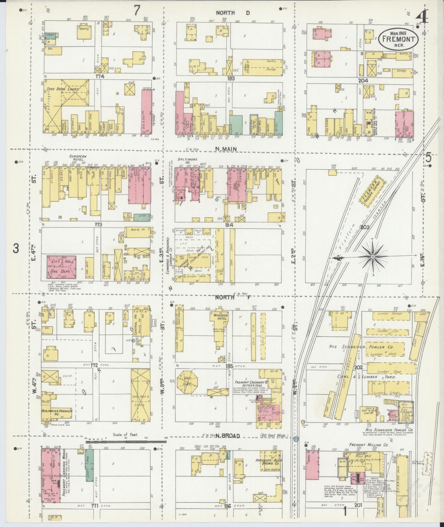 Sanborn Fire Insurance Map from Fremont, Dodge County, Nebraska (1903), Sheet #0004 - Complete Map Set gallery image, historic Sanborn map, vintage wall art, Nebraska Nebraska