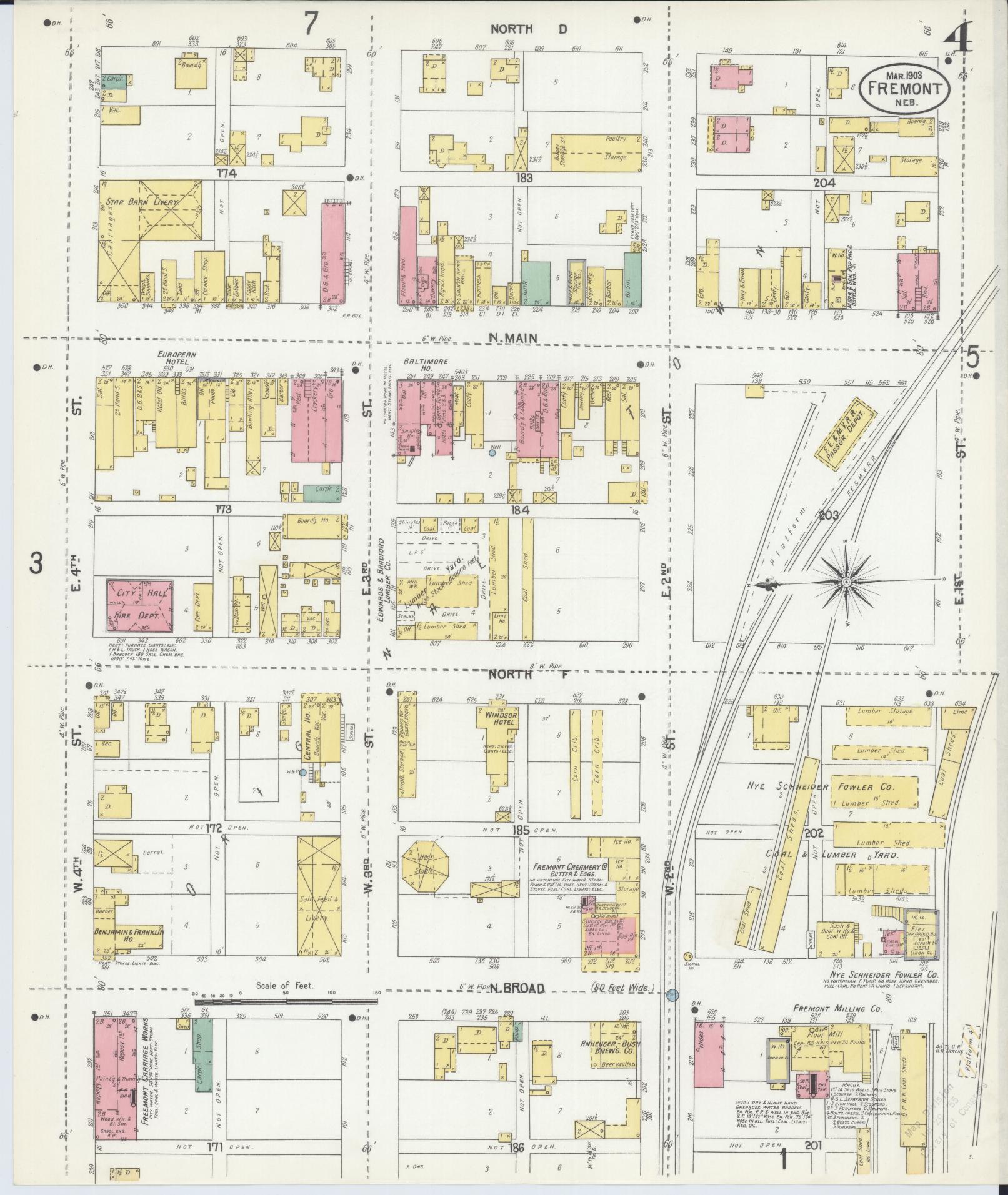 Sanborn Fire Insurance Map from Fremont, Dodge County, Nebraska (1903), Sheet #0004 - Complete Map Set gallery image, historic Sanborn map, vintage wall art, Nebraska Nebraska