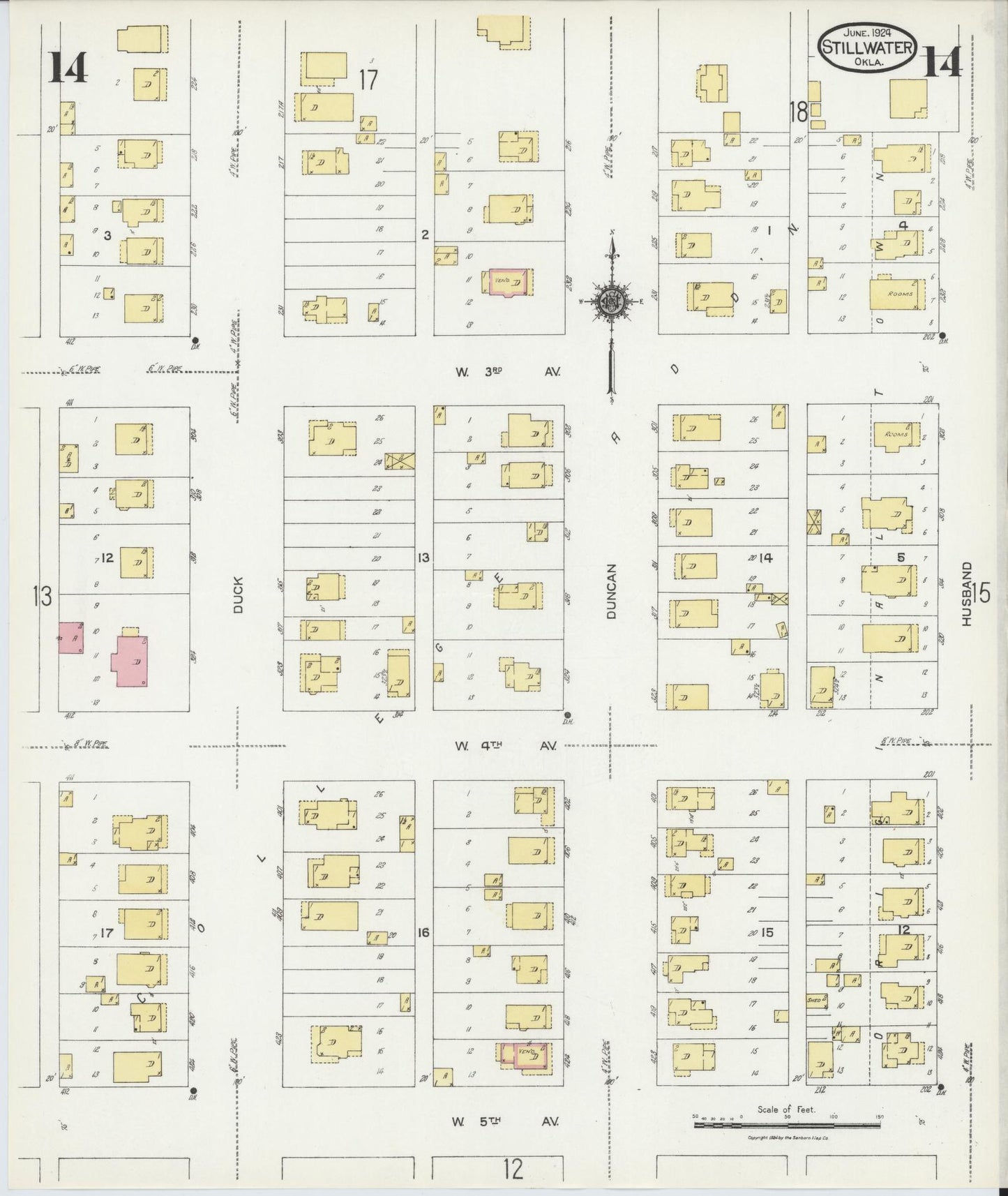Sanborn Fire Insurance Map from Stillwater, Payne County, Oklahoma (1924), Sheet #0014 - Complete Map Set gallery image, historic Sanborn map, vintage wall art, Oklahoma Oklahoma