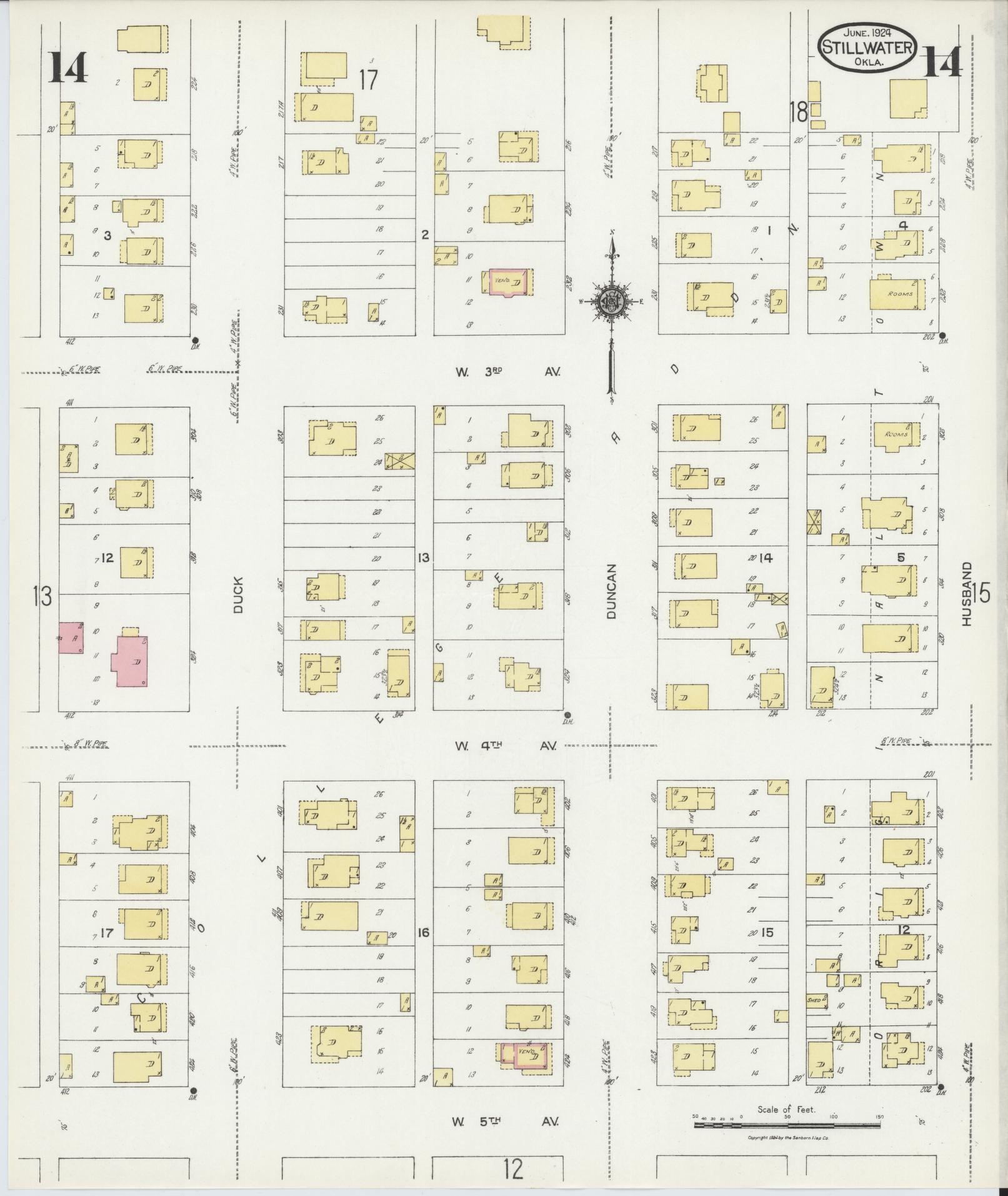 Sanborn Fire Insurance Map from Stillwater, Payne County, Oklahoma (1924), Sheet #0014 - Complete Map Set gallery image, historic Sanborn map, vintage wall art, Oklahoma Oklahoma