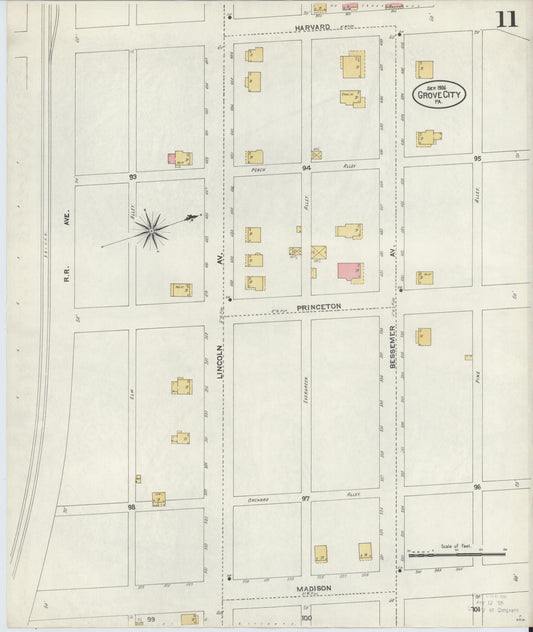 Sanborn Fire Insurance Map from Grove City, Mercer County, Pennsylvania (1906), Sheet #0011 - Historic Sanborn Fire Insurance Map Print, vintage old map wall art, antique decor, genealogy gift, Pennsylvania Pennsylvania map