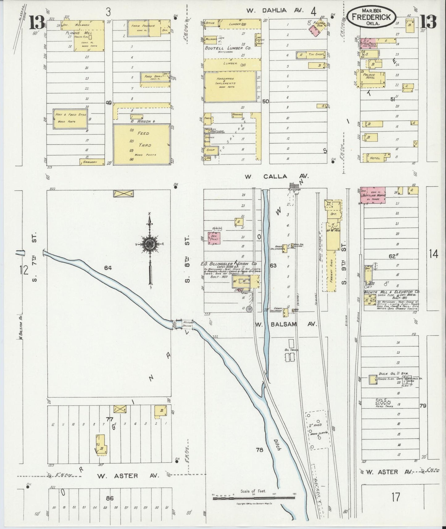 Sanborn Fire Insurance Map from Frederick, Tillman County, Oklahoma (1924), Sheet #0013 - Historic Sanborn Fire Insurance Map Print, vintage old map wall art, antique decor, genealogy gift, Oklahoma Oklahoma map