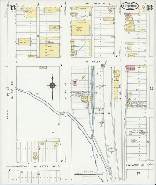 Sanborn Fire Insurance Map from Frederick, Tillman County, Oklahoma (1924), Sheet #0013 - Historic Sanborn Fire Insurance Map Print, vintage old map wall art, antique decor, genealogy gift, Oklahoma Oklahoma map