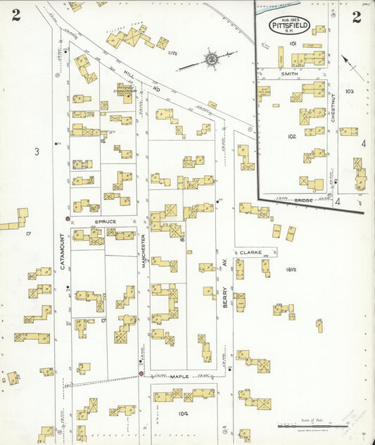 Sanborn Fire Insurance Map from Pittsfield, Merrimack County, New Hampshire (1923), Sheet #0002 - Historic Sanborn Fire Insurance Map Print, vintage old map wall art, antique decor, genealogy gift, New Hampshire New Hampshire map