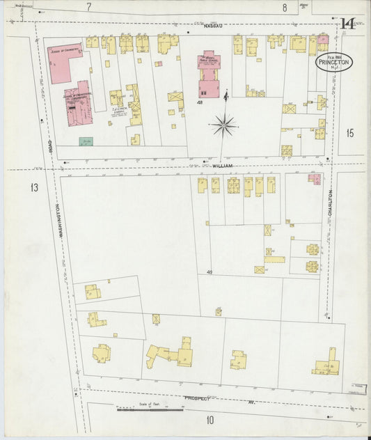 Sanborn Fire Insurance Map from Princeton, Mercer County, New Jersey (1906), Sheet #0014 - Historic Sanborn Fire Insurance Map Print, vintage old map wall art, antique decor, genealogy gift, New Jersey New Jersey map