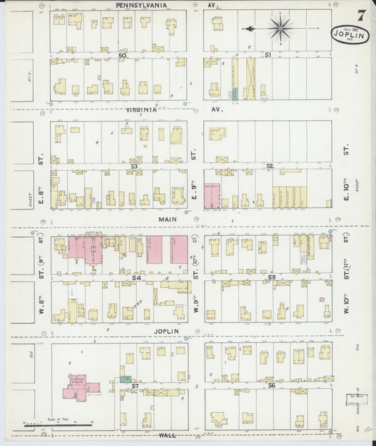 Sanborn Fire Insurance Map from Joplin, Jasper County, Missouri (1891), Sheet #0007 - Historic Sanborn Fire Insurance Map Print, vintage old map wall art, antique decor, genealogy gift, Missouri Missouri map