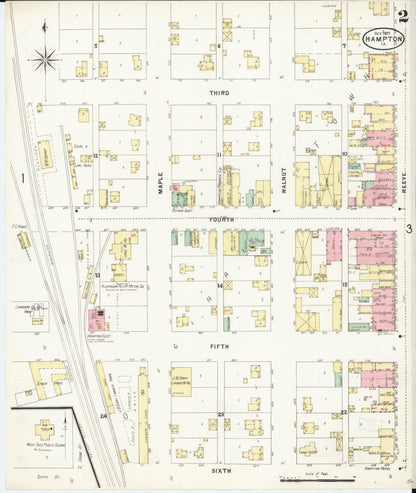 Sanborn Fire Insurance Map from Hampton, Franklin County, Iowa (1897), Sheet #0002 - Historic Sanborn Fire Insurance Map Print, vintage old map wall art