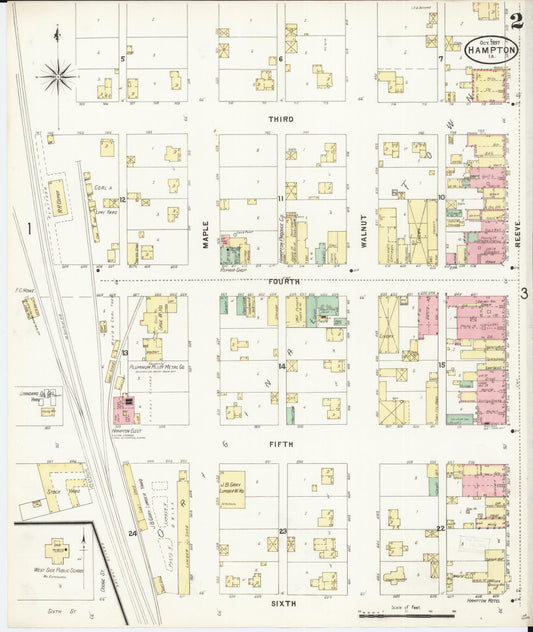 Sanborn Fire Insurance Map from Hampton, Franklin County, Iowa (1897), Sheet #0002 - Historic Sanborn Fire Insurance Map Print, vintage old map wall art