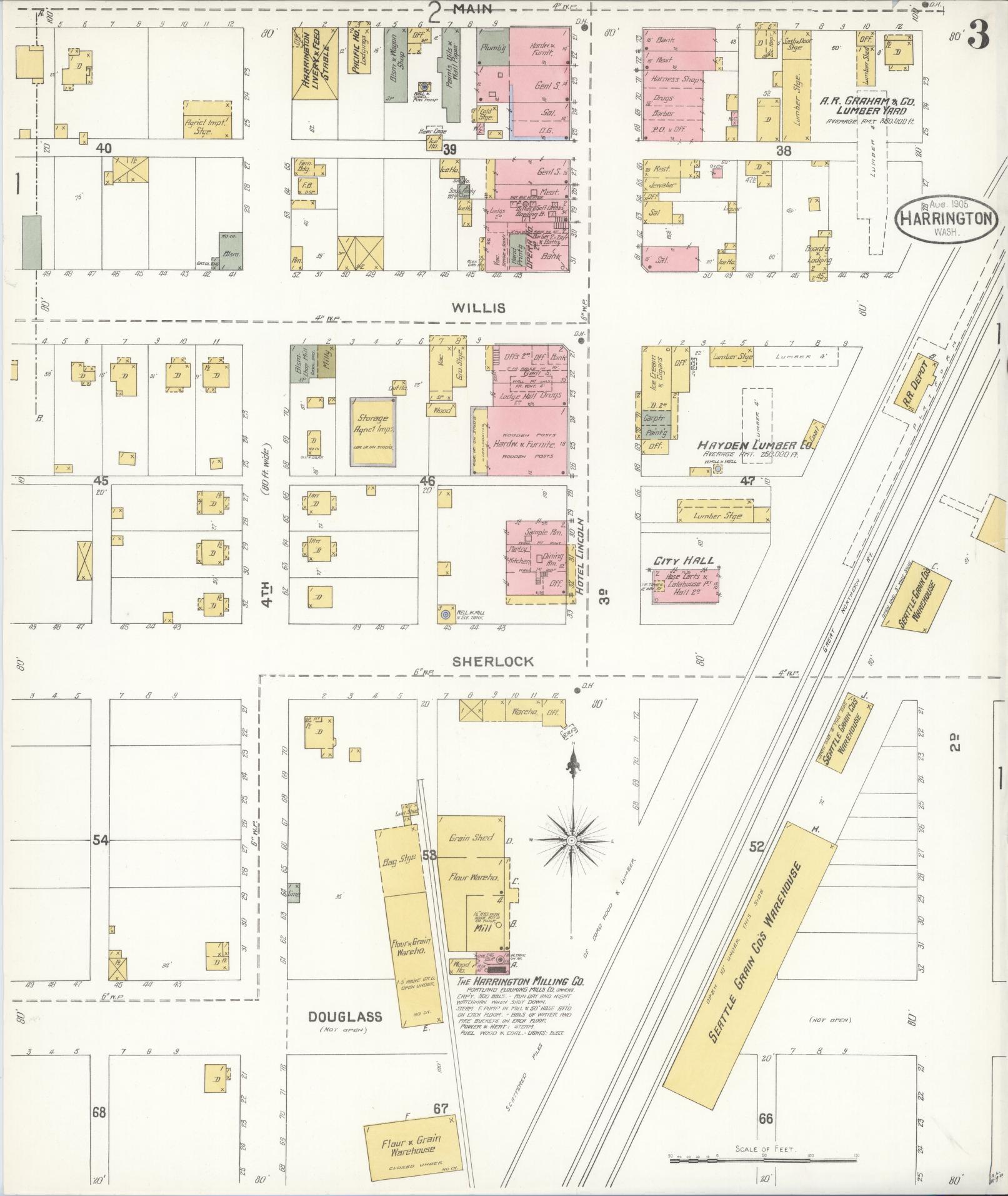 Sanborn Fire Insurance Map from Harrington, Lincoln County, Washington (1905), Sheet #0003 - Complete Map Set gallery image, historic Sanborn map, vintage wall art, Washington Washington