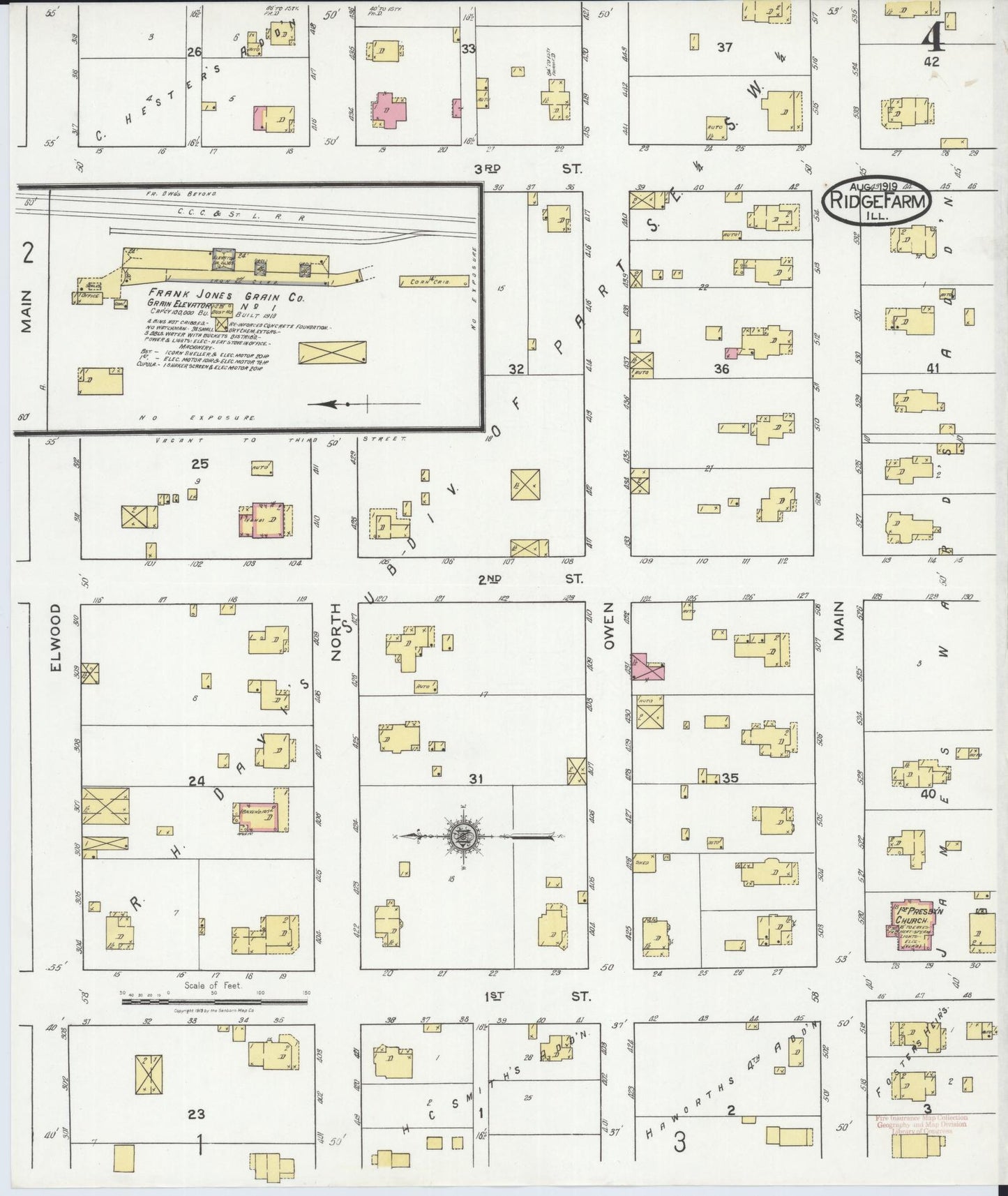 Sanborn Fire Insurance Map from Ridge Farm, Vermilion County, Illinois (1919), Sheet #0004 - Complete Map Set gallery image, historic Sanborn map, vintage wall art, Illinois Illinois