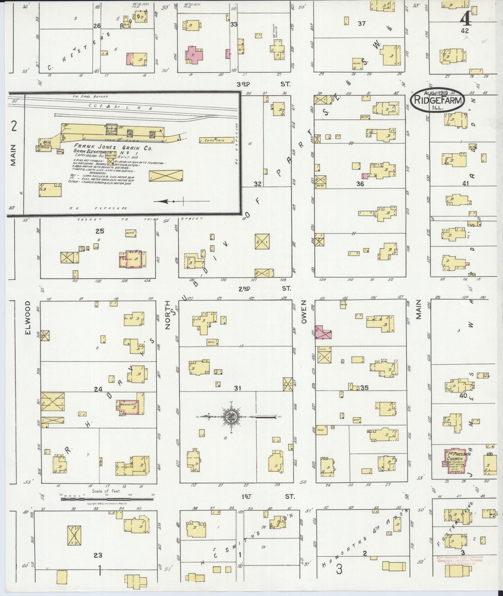 Sanborn Fire Insurance Map from Ridge Farm, Vermilion County, Illinois (1919), Sheet #0004 - Complete Map Set gallery image, historic Sanborn map, vintage wall art, Illinois Illinois