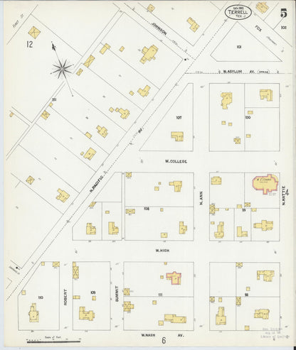 Sanborn Fire Insurance Map from Terrell, Kaufman County, Texas (1902), Sheet #0005 - Historic Sanborn Fire Insurance Map Print, vintage old map wall art, antique decor, genealogy gift, Texas Texas map