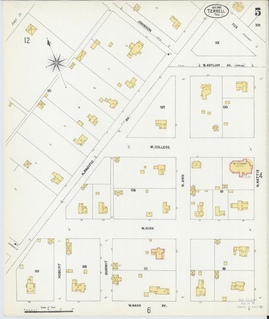 Sanborn Fire Insurance Map from Terrell, Kaufman County, Texas (1902), Sheet #0005 - Historic Sanborn Fire Insurance Map Print, vintage old map wall art, antique decor, genealogy gift, Texas Texas map