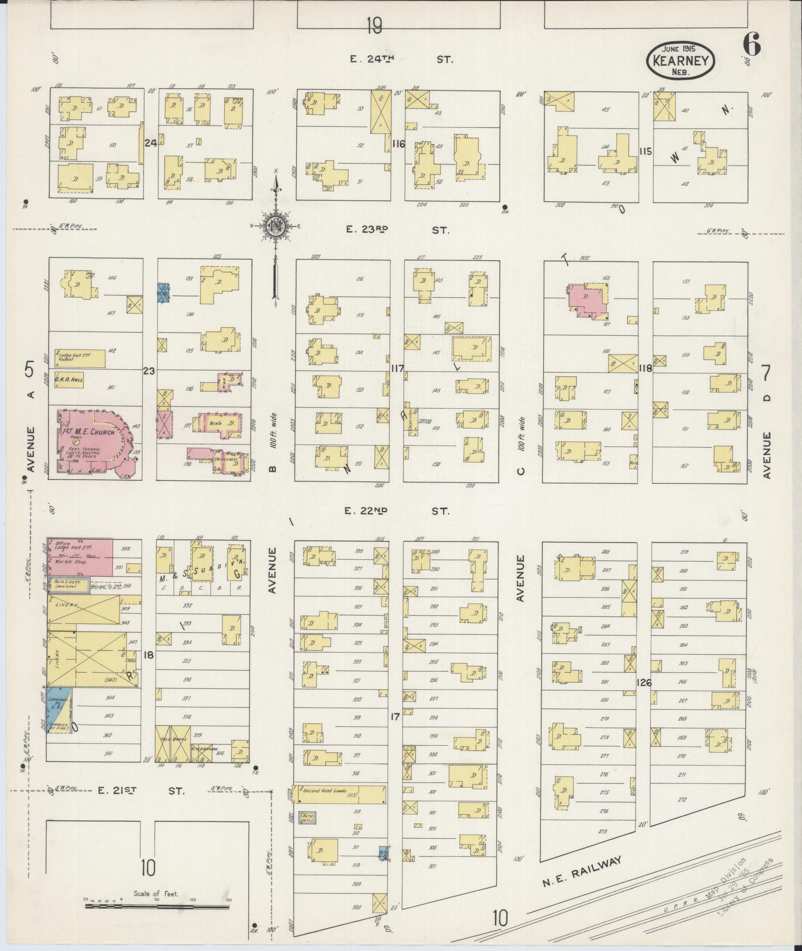 Sanborn Fire Insurance Map from Kearney, Buffalo County, Nebraska (1915), Sheet #0006 - Historic Sanborn Fire Insurance Map Print, vintage old map wall art, antique decor, genealogy gift, Nebraska Nebraska map