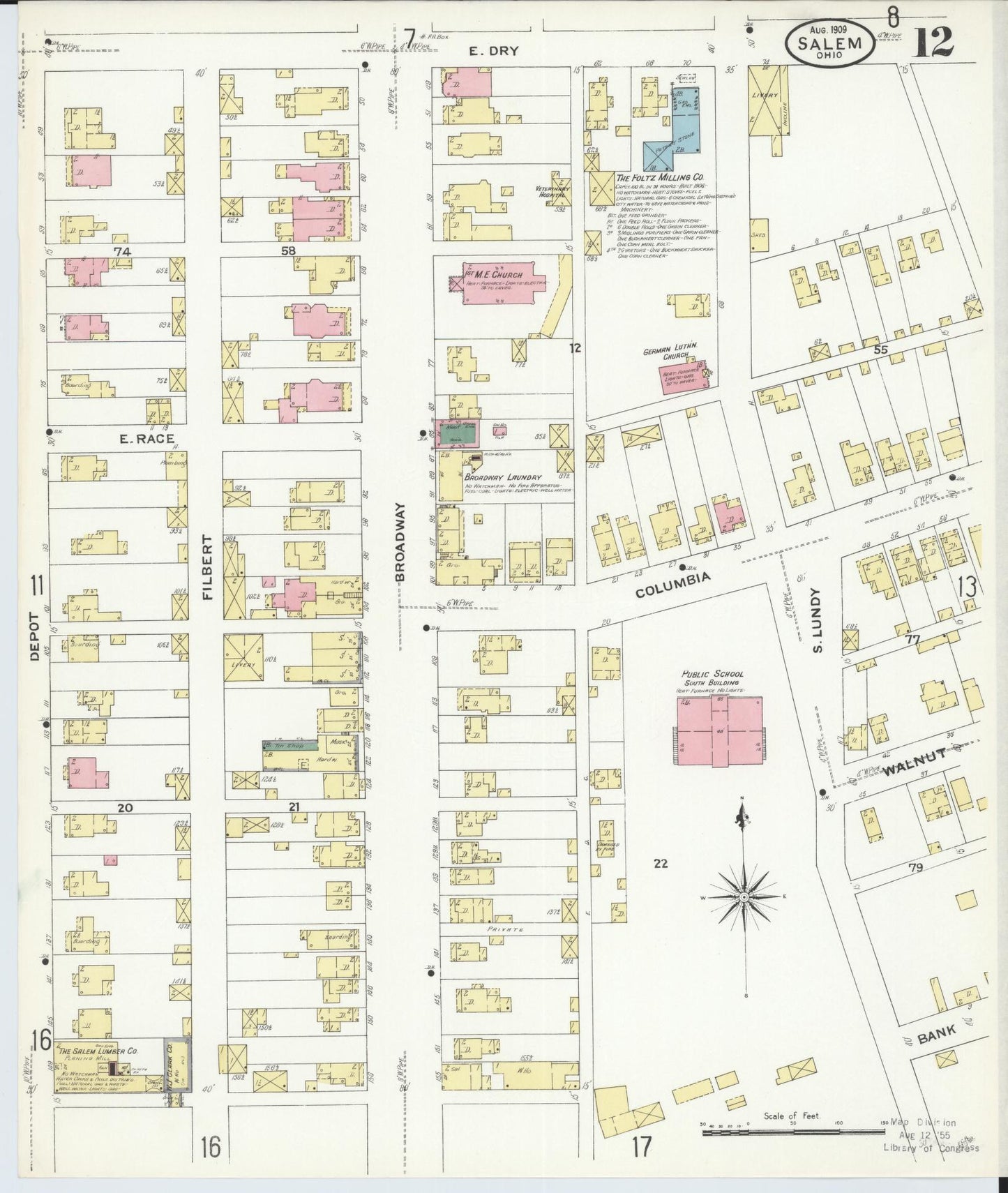 Sanborn Fire Insurance Map from Salem, Columbiana County, Ohio (1909), Sheet #0012 - Complete Map Set gallery image, historic Sanborn map, vintage wall art, Ohio Ohio